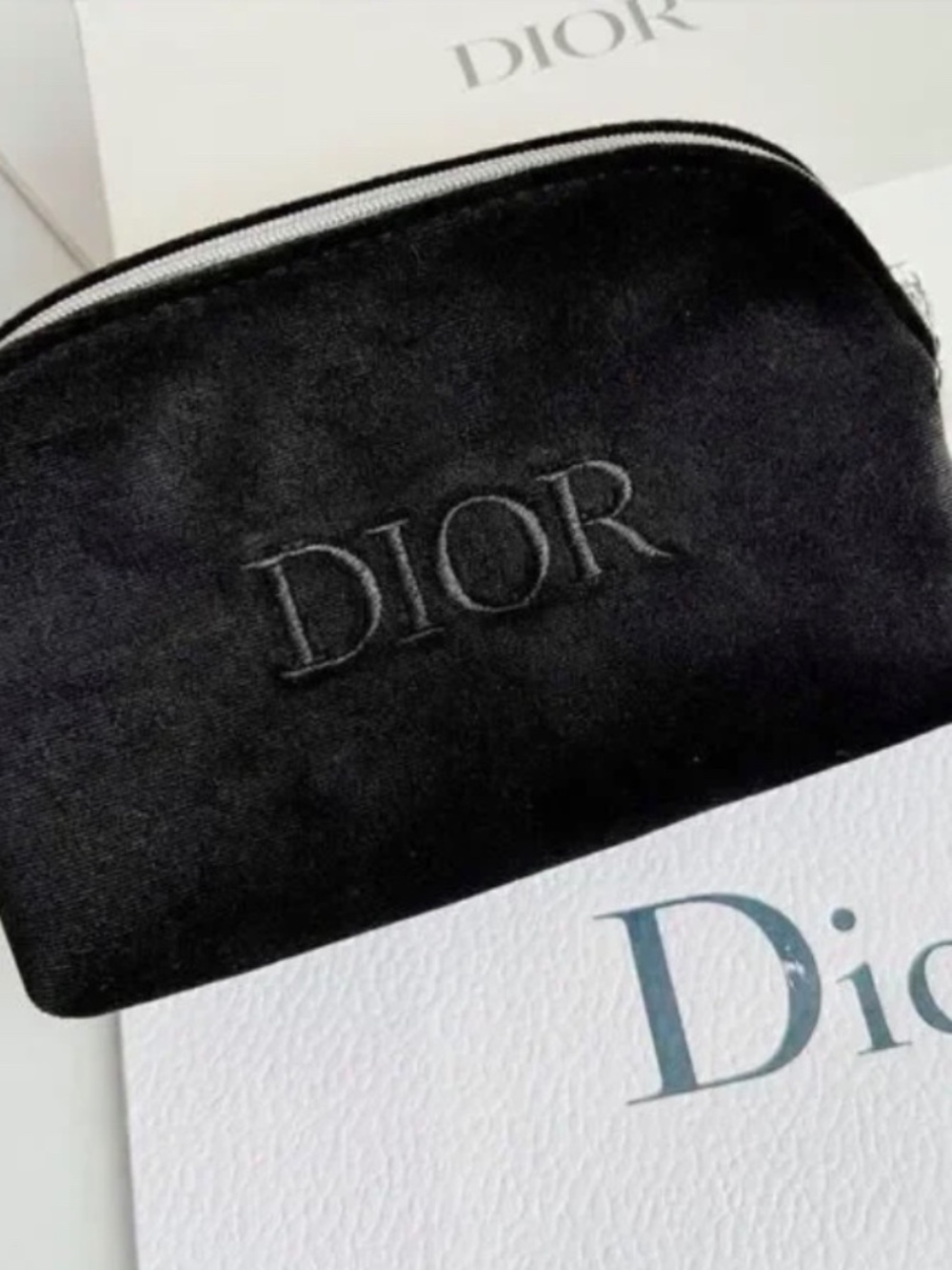 ♦️Christian Dior Velvet Black Silver Clutch Bag pouch cosmetic makeup beauty bag
